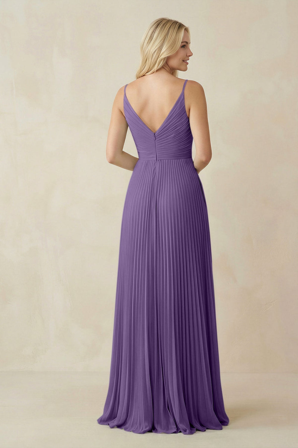 Pleated V - Neck A - Line Chiffon Bridesmaid Dress in Tahiti - SHE IS ME Bridesmaid Dresses