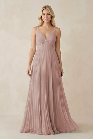 Pleated V - Neck A - Line Chiffon Bridesmaid Dress in Toffee - SHE IS ME Bridesmaid Dresses
