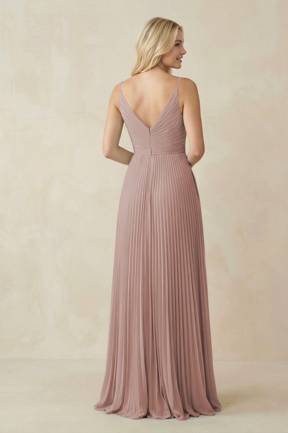 Pleated V - Neck A - Line Chiffon Bridesmaid Dress in Toffee - SHE IS ME Bridesmaid Dresses