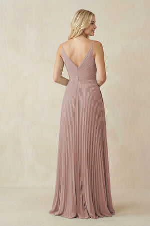 Pleated V - Neck A - Line Chiffon Bridesmaid Dress in Toffee - SHE IS ME Bridesmaid Dresses