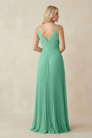 Pleated V - Neck A - Line Chiffon Bridesmaid Dress in Turquoise - SHE IS ME Bridesmaid Dresses