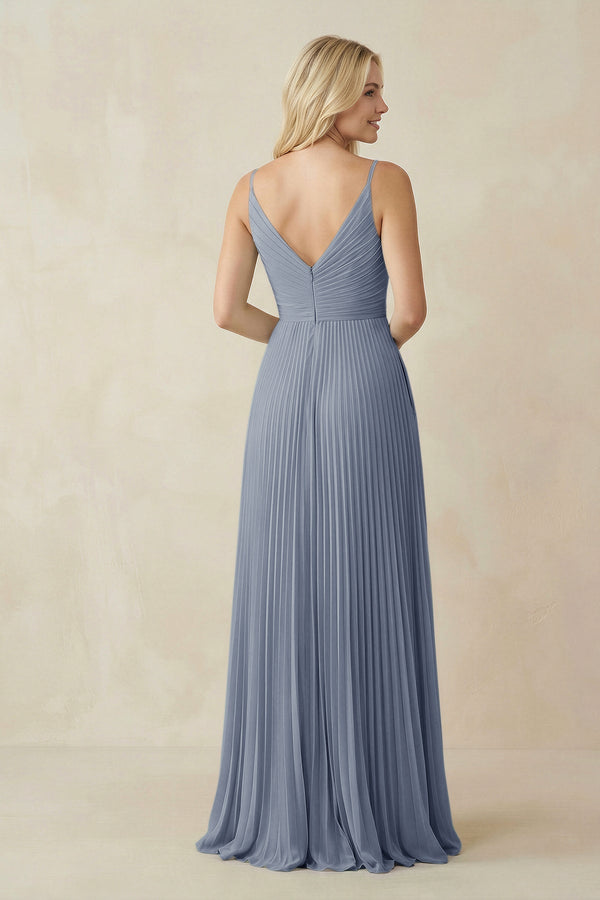 Pleated V - Neck A - Line Chiffon Bridesmaid Dress in Twilight - SHE IS ME Bridesmaid Dresses