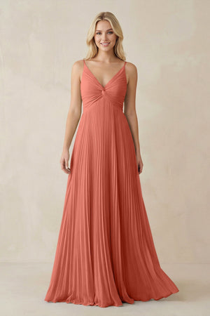 Pleated V - Neck A - Line Chiffon Bridesmaid Dress in Wild Rose - SHE IS ME Bridesmaid Dresses