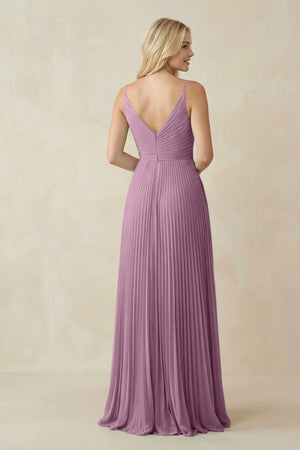 Pleated V - Neck A - Line Chiffon Bridesmaid Dress in Wisteria - SHE IS ME Bridesmaid Dresses
