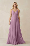 Pleated V - Neck A - Line Chiffon Bridesmaid Dress in Wisteria - SHE IS ME Bridesmaid Dresses
