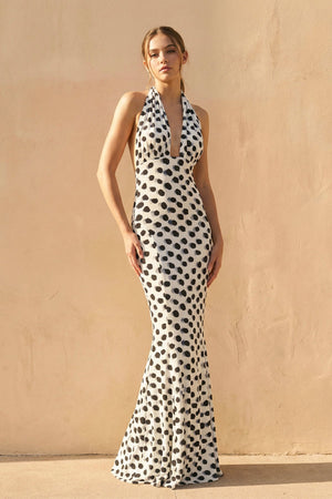Polka Dot Backless Maxi Dress in White - SHE IS ME