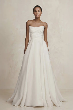 Strapless A-Line Satin Ruched Wedding Dress in Ivory