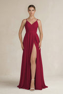 Ruched A - Line Chiffon Bridesmaid Dress with Slit in Berry - SHE IS ME Bridesmaid Dresses