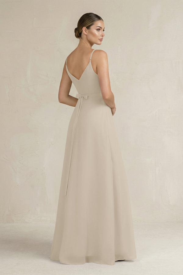Ruched A - Line Chiffon Bridesmaid Dress with Slit in Champagne - SHE IS ME Bridesmaid Dresses