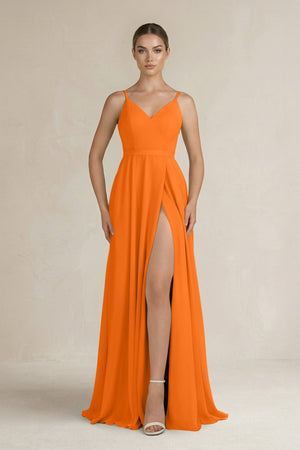 Ruched A - Line Chiffon Bridesmaid Dress with Slit in Cinnamon - SHE IS ME Bridesmaid Dresses