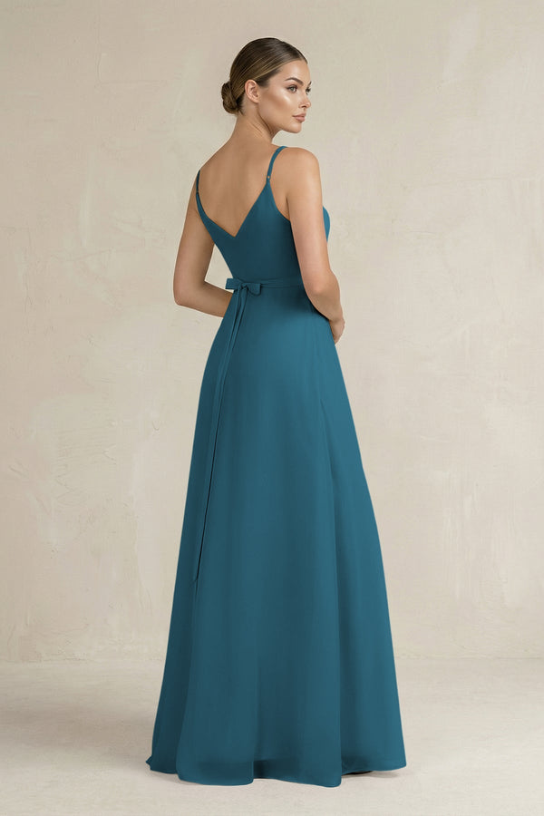 Ruched A - Line Chiffon Bridesmaid Dress with Slit in Dark Teal - SHE IS ME Bridesmaid Dresses