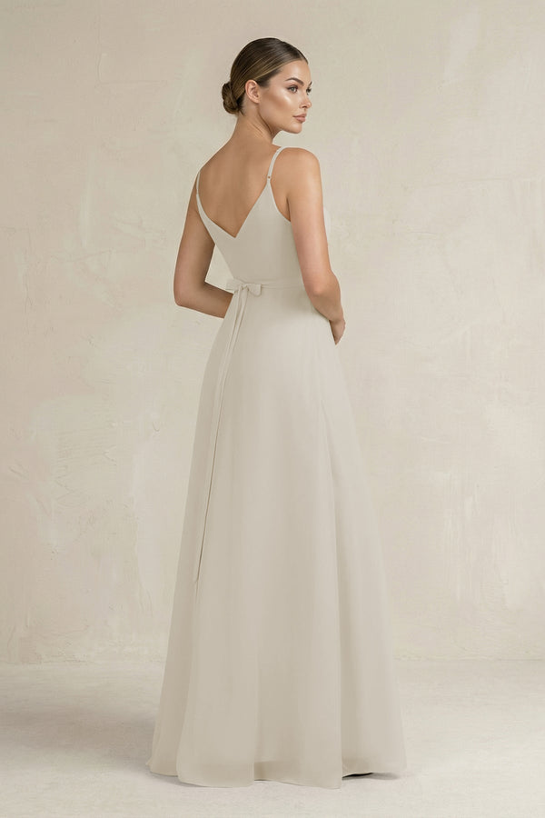 Ruched A - Line Chiffon Bridesmaid Dress with Slit in Dove Gray - SHE IS ME Bridesmaid Dresses