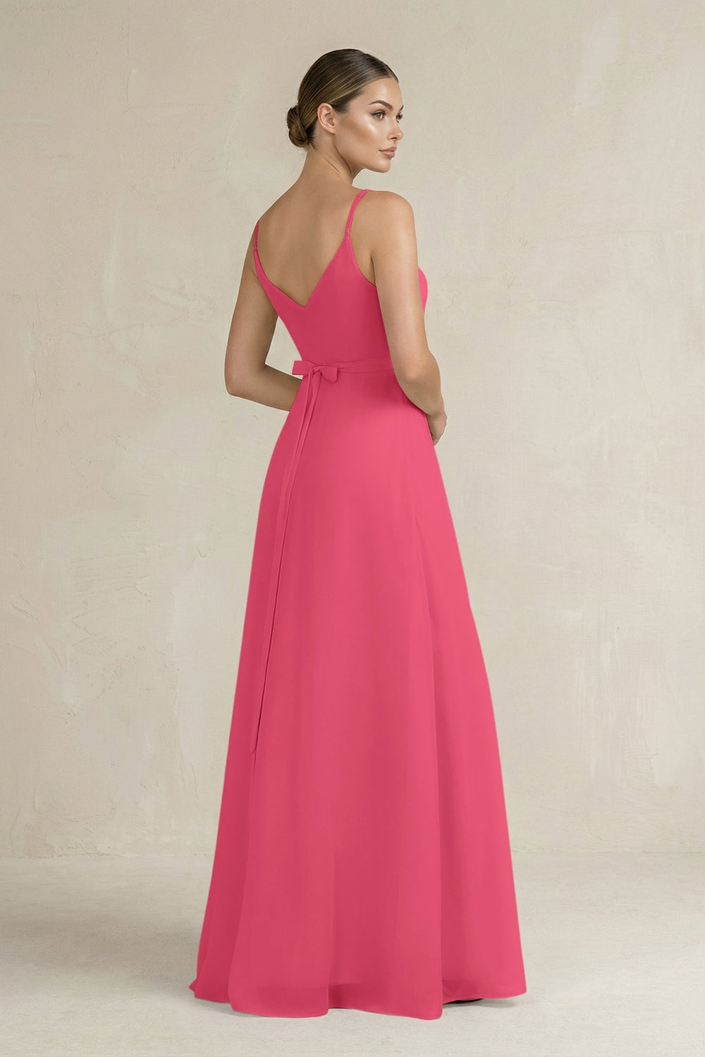 Ruched A - Line Chiffon Bridesmaid Dress with Slit in Fuchsia - SHE IS ME Bridesmaid Dresses