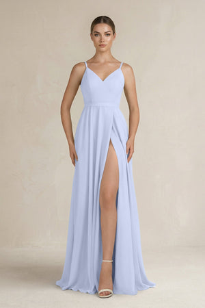 Ruched A - Line Chiffon Bridesmaid Dress with Slit in Ice - SHE IS ME Bridesmaid Dresses