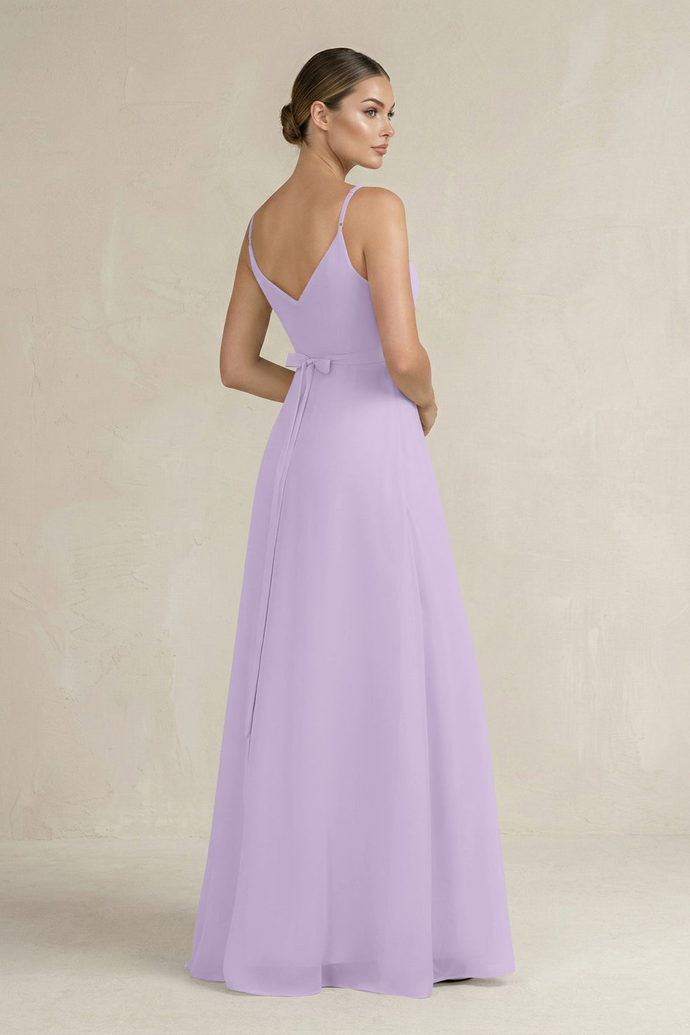 Ruched A - Line Chiffon Bridesmaid Dress with Slit in Lavender - SHE IS ME Bridesmaid Dresses