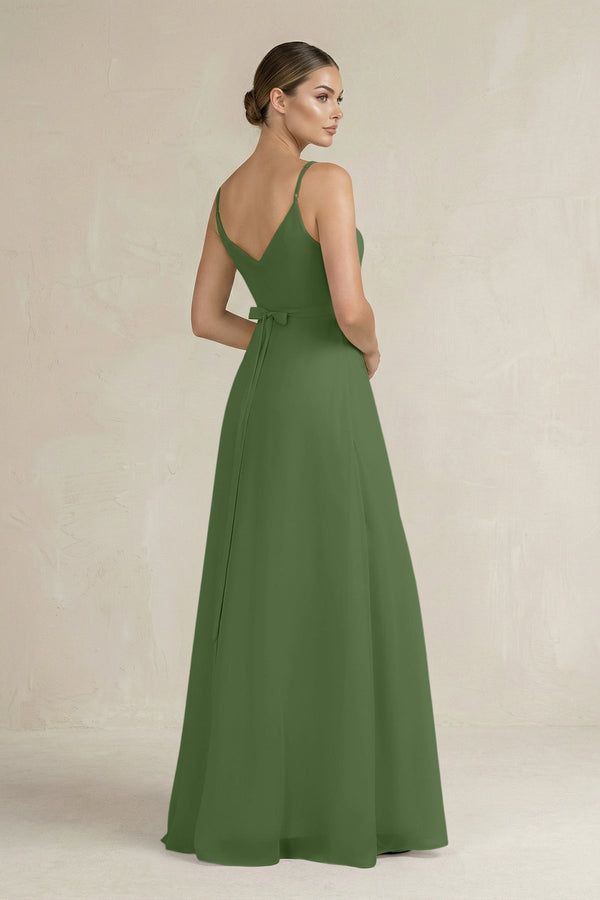 Ruched A - Line Chiffon Bridesmaid Dress with Slit in Moss - SHE IS ME Bridesmaid Dresses