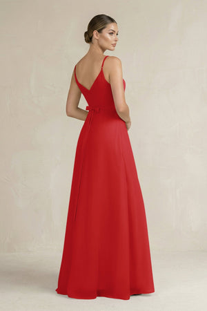Ruched A - Line Chiffon Bridesmaid Dress with Slit in Ruby Red - SHE IS ME Bridesmaid Dresses