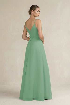 Ruched A - Line Chiffon Bridesmaid Dress with Slit in Sea Glass - SHE IS ME Bridesmaid Dresses