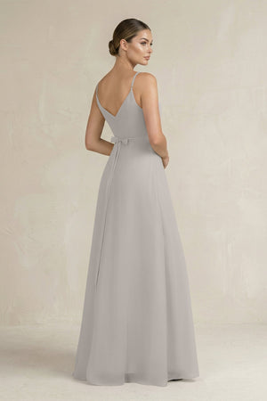 Ruched A - Line Chiffon Bridesmaid Dress with Slit in Silver - SHE IS ME Bridesmaid Dresses
