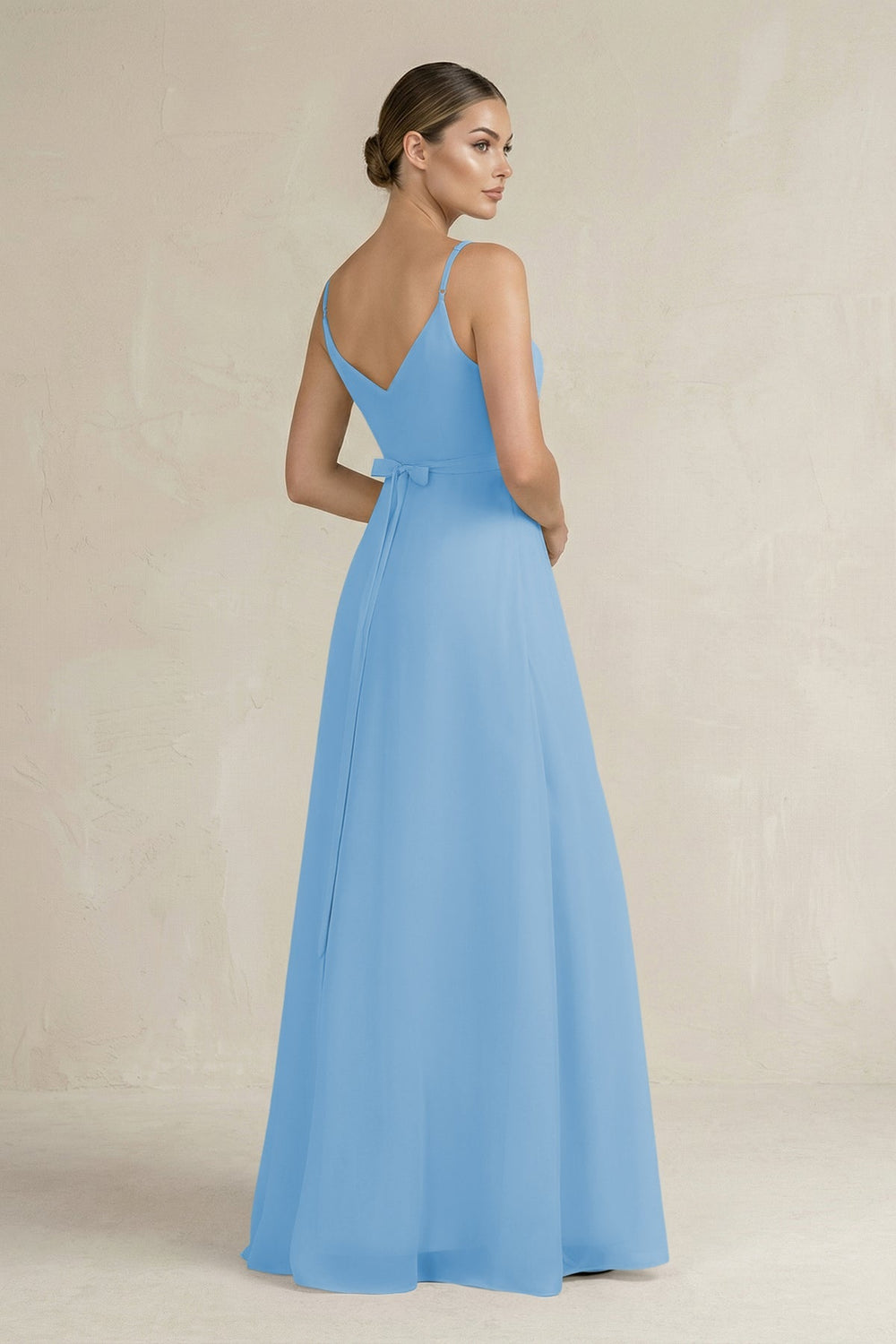 Ruched A - Line Chiffon Bridesmaid Dress with Slit in Steel Blue - SHE IS ME Bridesmaid Dresses