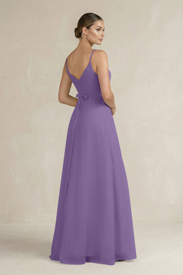 Ruched A - Line Chiffon Bridesmaid Dress with Slit in Tahiti - SHE IS ME Bridesmaid Dresses