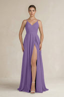 Ruched A - Line Chiffon Bridesmaid Dress with Slit in Tahiti - SHE IS ME Bridesmaid Dresses