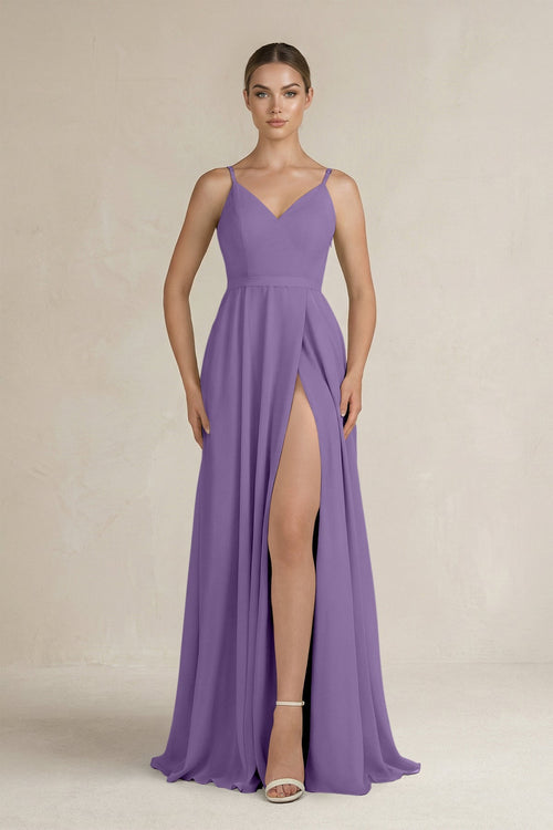 Ruched A - Line Chiffon Bridesmaid Dress with Slit in Tahiti - SHE IS ME Bridesmaid Dresses