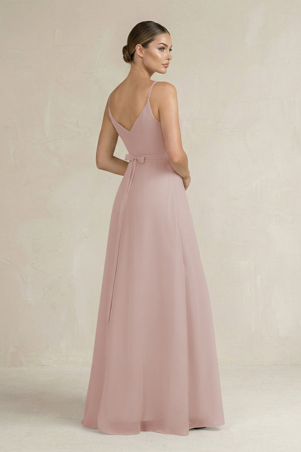 Ruched A - Line Chiffon Bridesmaid Dress with Slit in Toffee - SHE IS ME Bridesmaid Dresses