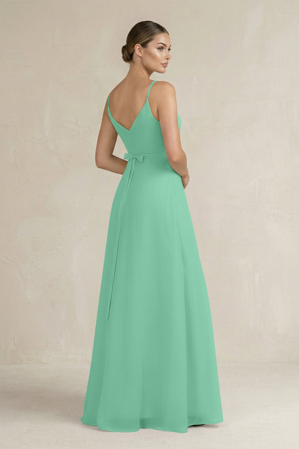 Ruched A - Line Chiffon Bridesmaid Dress with Slit in Turquoise - SHE IS ME Bridesmaid Dresses