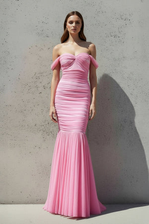 Ruched Maxi Dress in Candy Pink - SHE IS ME