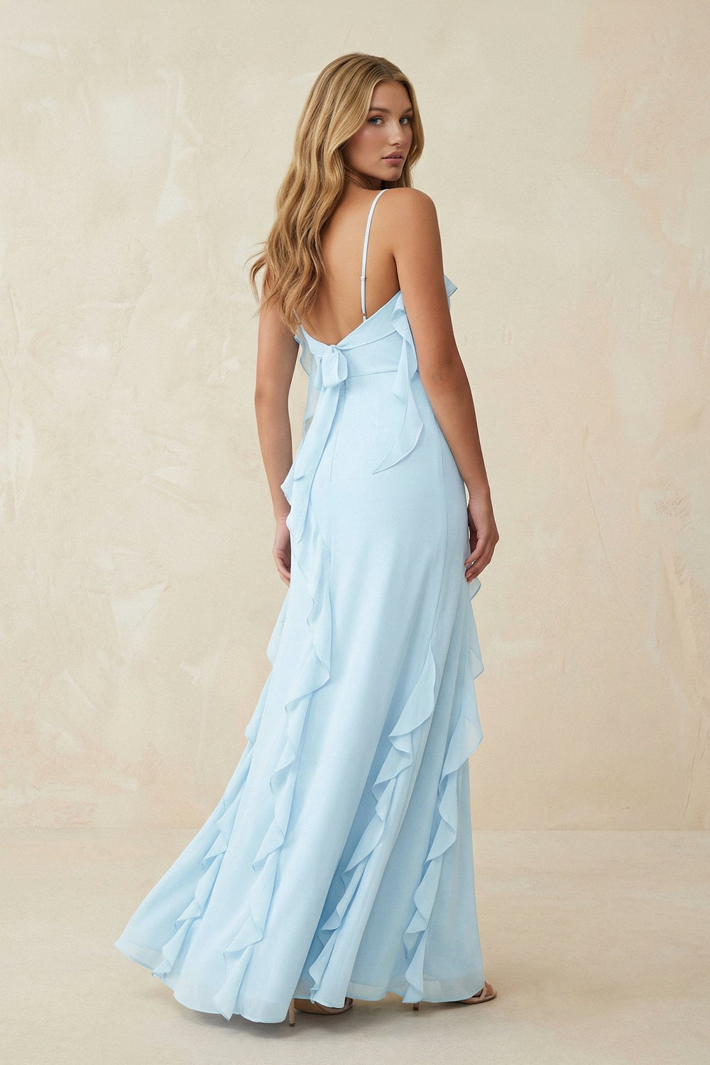 Ruffled Cami Strap Chiffon Sheath Bridesmaid Dress - SHE IS ME Bridesmaid Dresses