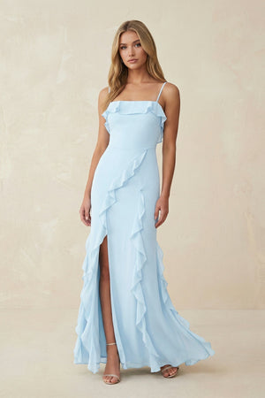 Ruffled Cami Strap Chiffon Sheath Bridesmaid Dress - SHE IS ME Bridesmaid Dresses