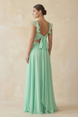 Ruffled Chiffon A - Line Long Bridesmaid Dress - SHE IS ME Bridesmaid Dresses