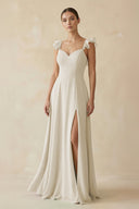 Ruffled Chiffon A - Line Long Bridesmaid Dress in Dove Gray - SHE IS ME