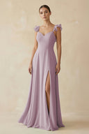 Ruffled Chiffon A - Line Long Bridesmaid Dress in Dusk - SHE IS ME