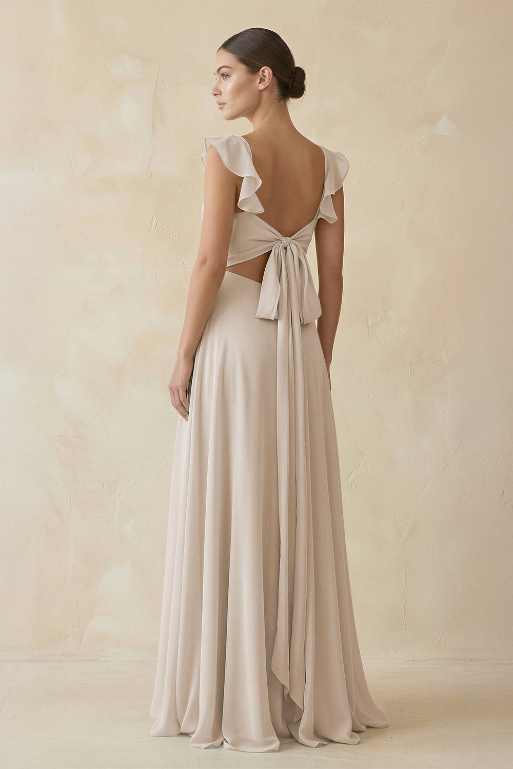 Ruffled Chiffon A - Line Long Bridesmaid Dress in Frost - SHE IS ME