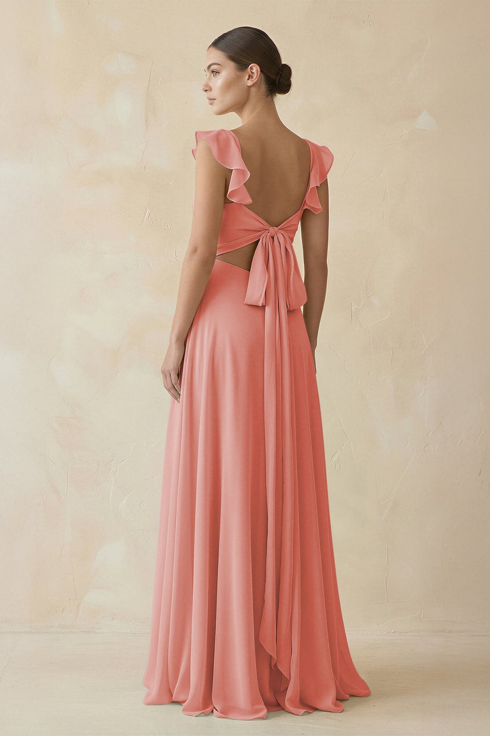 Ruffled Chiffon A - Line Long Bridesmaid Dress in Mulberry - SHE IS ME