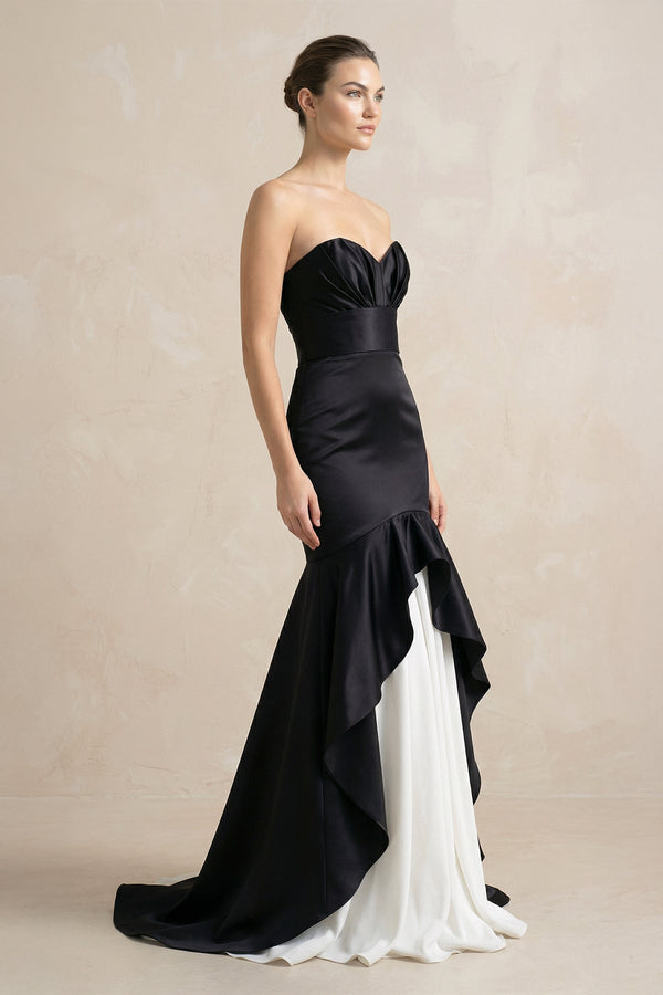 Ruffled Mermaid Prom Gown in Black and White - SHE IS ME PROM DRESSES