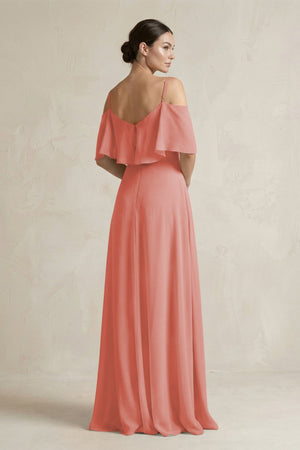 Ruffled Off - the - Shoulder A - Line Chiffon Bridesmaid Gown in Mulberry - SHE IS ME Bridesmaid Dresses