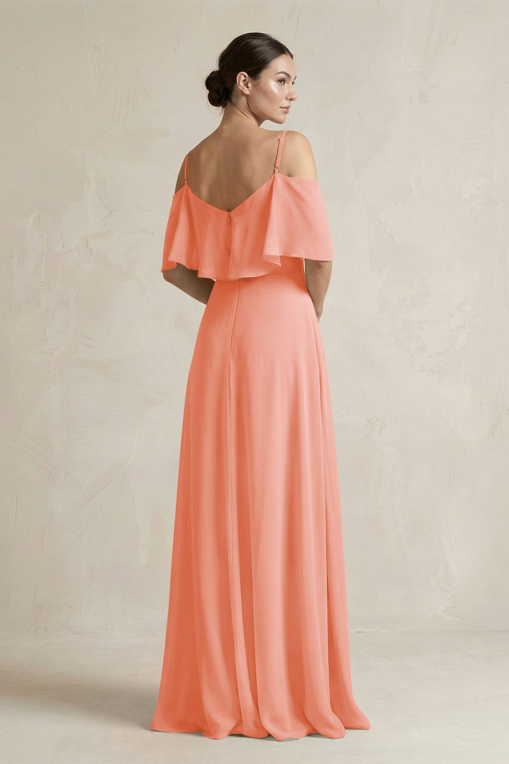 Ruffled Off - the - Shoulder A - Line Chiffon Bridesmaid Gown in Rosette - SHE IS ME Bridesmaid Dresses