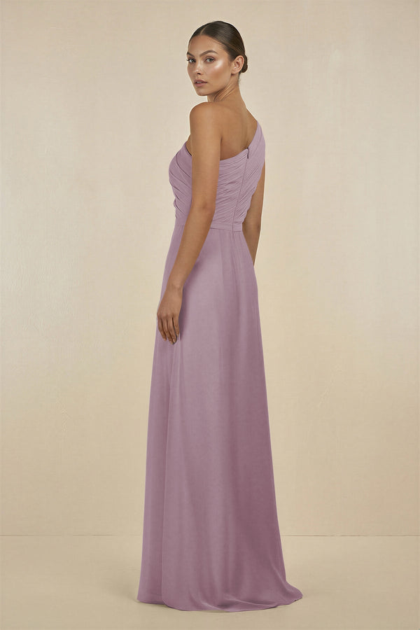 Ruffled One - Shoulder Pleated Sheath Bridesmaid Dress in Dusk - SHE IS ME Bridesmaid Dresses
