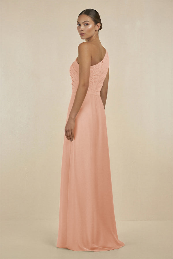 Ruffled One - Shoulder Pleated Sheath Bridesmaid Dress in English Rose - SHE IS ME Bridesmaid Dresses