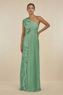 Ruffled One - Shoulder Pleated Sheath Bridesmaid Dress in Sea Glass - SHE IS ME Bridesmaid Dresses