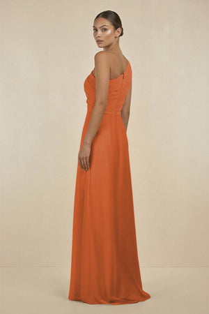 Ruffled One - Shoulder Pleated Sheath Bridesmaid Dress in Terracotta - SHE IS ME Bridesmaid Dresses