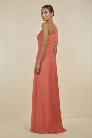Ruffled One - Shoulder Pleated Sheath Bridesmaid Dress in Wild Rose - SHE IS ME Bridesmaid Dresses