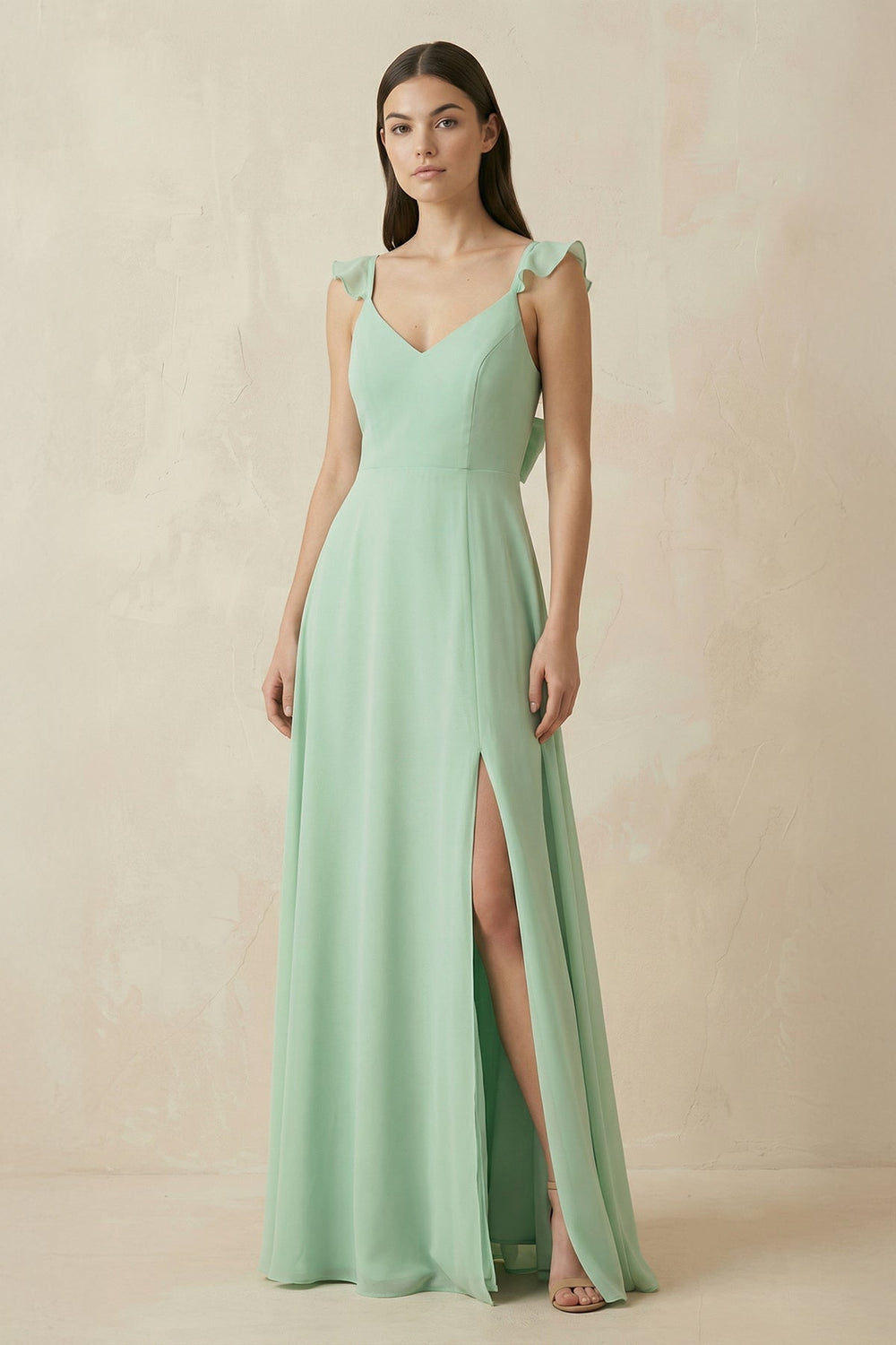 Ruffled Sleeve A - Line Chiffon Bridesmaid Dress - SHE IS ME Bridesmaid Dresses