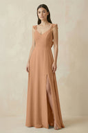 Ruffled Sleeve A - Line Chiffon Bridesmaid Dress in Bronzer - SHE IS ME Bridesmaid Dresses
