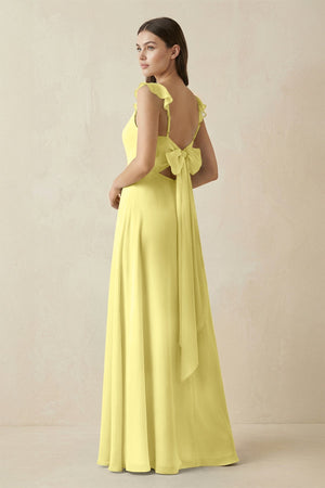 Ruffled Sleeve A - Line Chiffon Bridesmaid Dress in Buttercup - SHE IS ME Bridesmaid Dresses