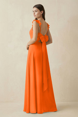Ruffled Sleeve A - Line Chiffon Bridesmaid Dress in Cinnamon - SHE IS ME Bridesmaid Dresses