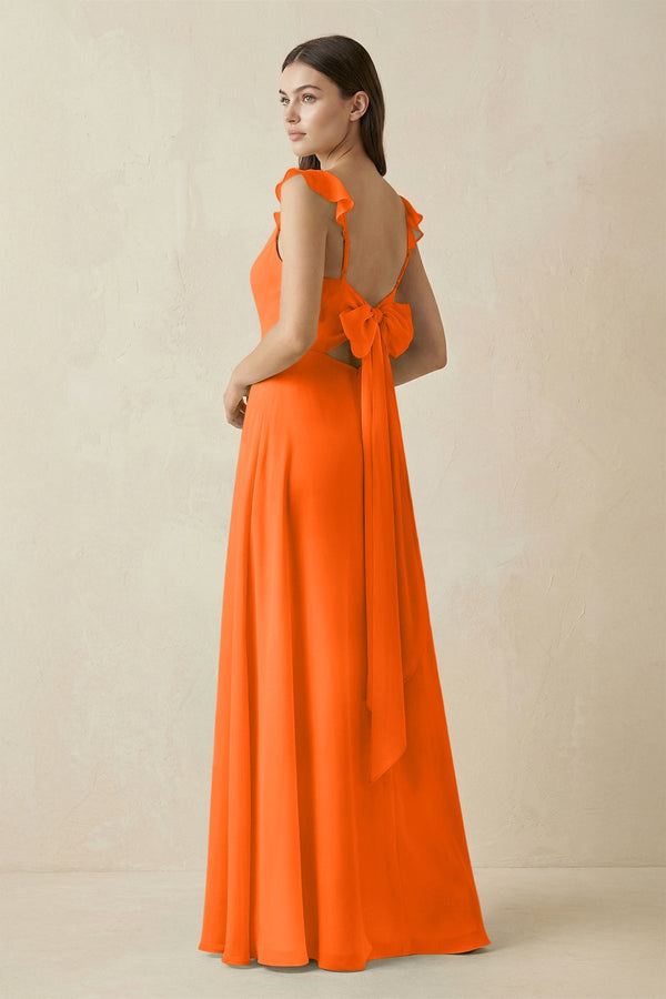 Ruffled Sleeve A - Line Chiffon Bridesmaid Dress in Cinnamon - SHE IS ME Bridesmaid Dresses